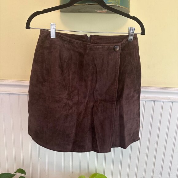 Vakko Sport vintage suede mini skirt wrap tailored chocolate brown sz 8 USA Made - Picture 1 of 6